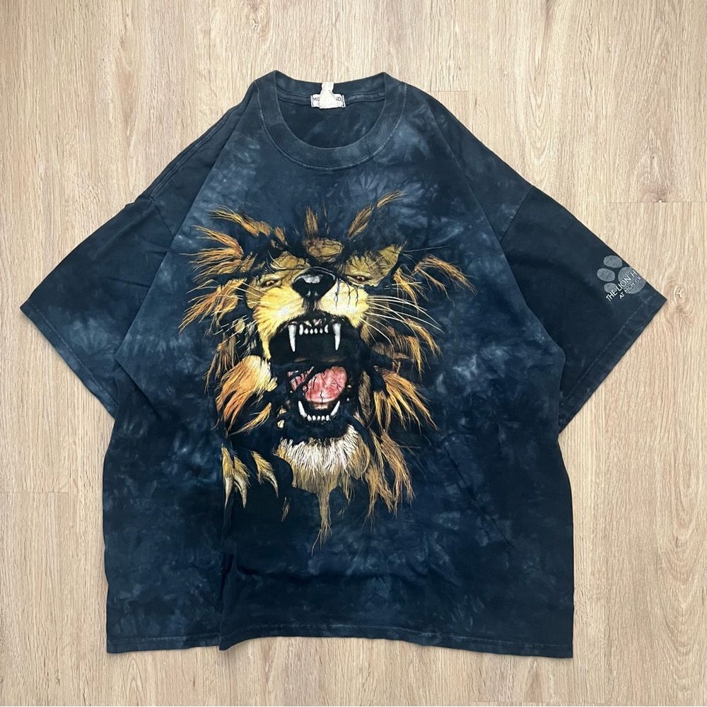 Vintage MGM Grand Lion Graphic T Shirt Mens XL Blue Tie Dye Las Vegas Streetwear